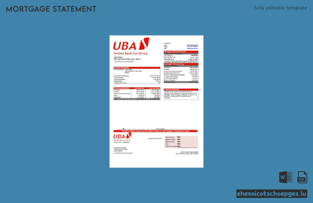Beispiel eines Hypothekenauszugs der Nigeria United Bank for Africa (Word- und PDF-Datei)